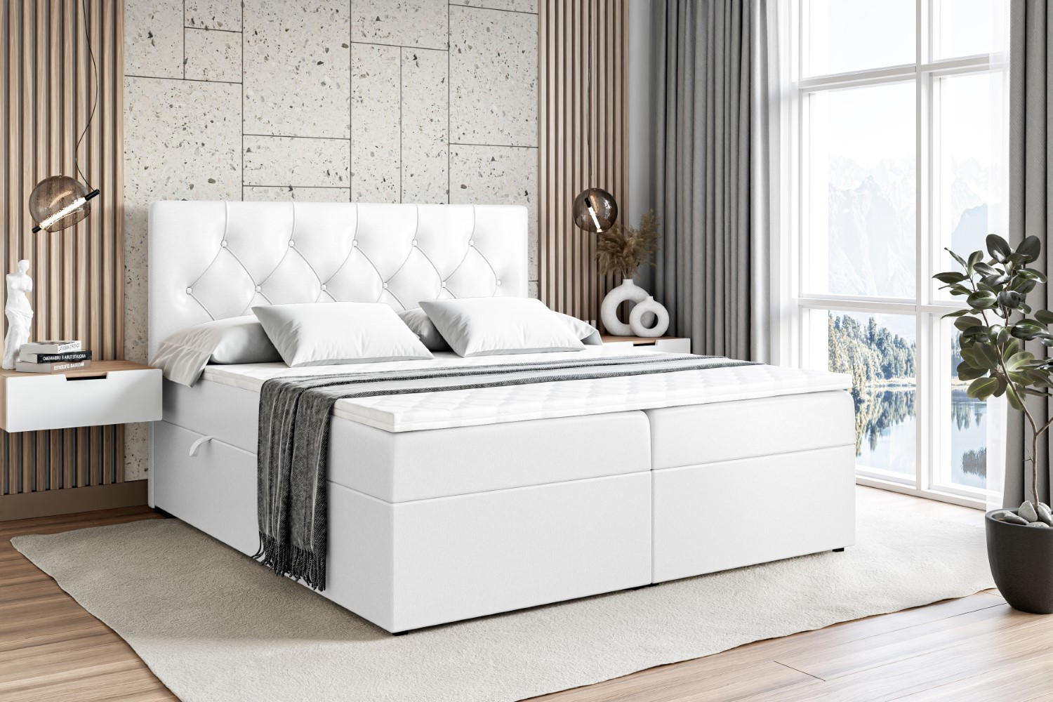 BOXBETT mit Matratze H3 und Lattenrost - MIRAGE - 120x200 Weiß Hochglanz - Weiß Hochglanz, Holzwerkstoff (120/200cm) - ALTDECOR