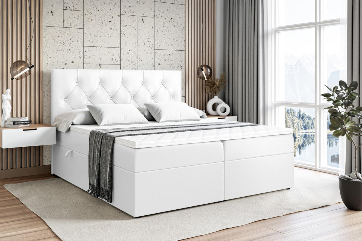 BOXBETT mit Matratze H3 und Lattenrost - MIRAGE - 160x200 Weiß Hochglanz - Weiß Hochglanz, Holzwerkstoff (160/200cm) - ALTDECOR