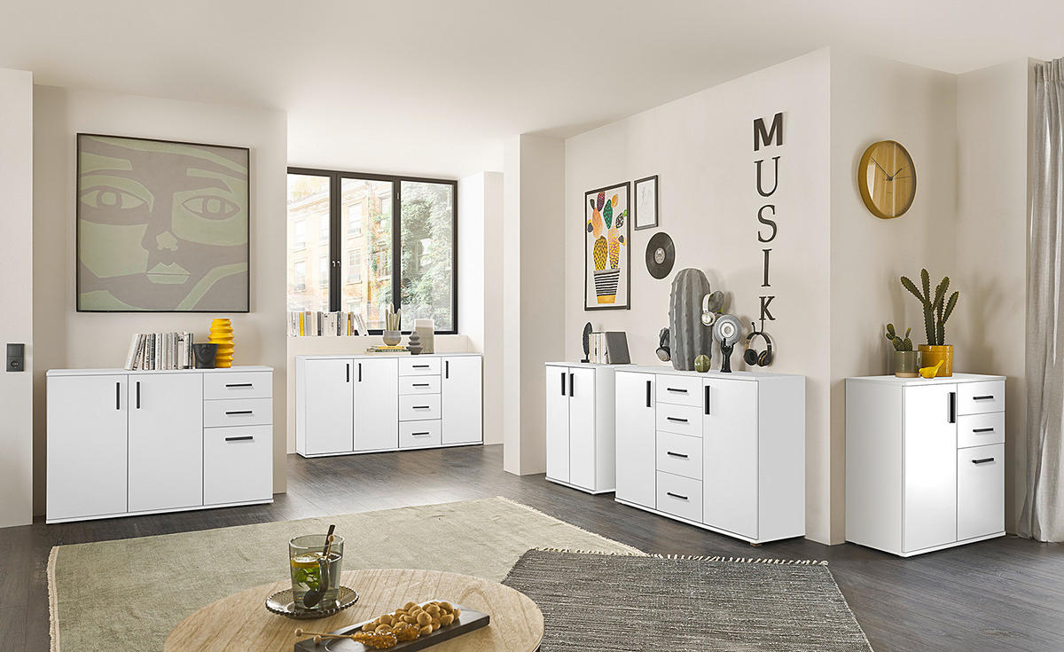 KOMMODE - 120 cm - Schwarz/Weiß, Holzwerkstoff/Kunststoff (120/84/35cm) - home24