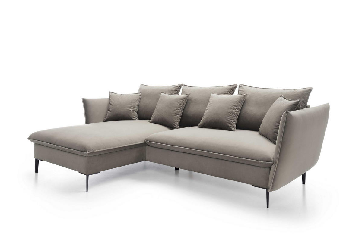 ECKSOFA SOLE Braun Plüsch-Stoff mit Schlaffunktion - Braun, Holz (258/167cm) - MASSENO