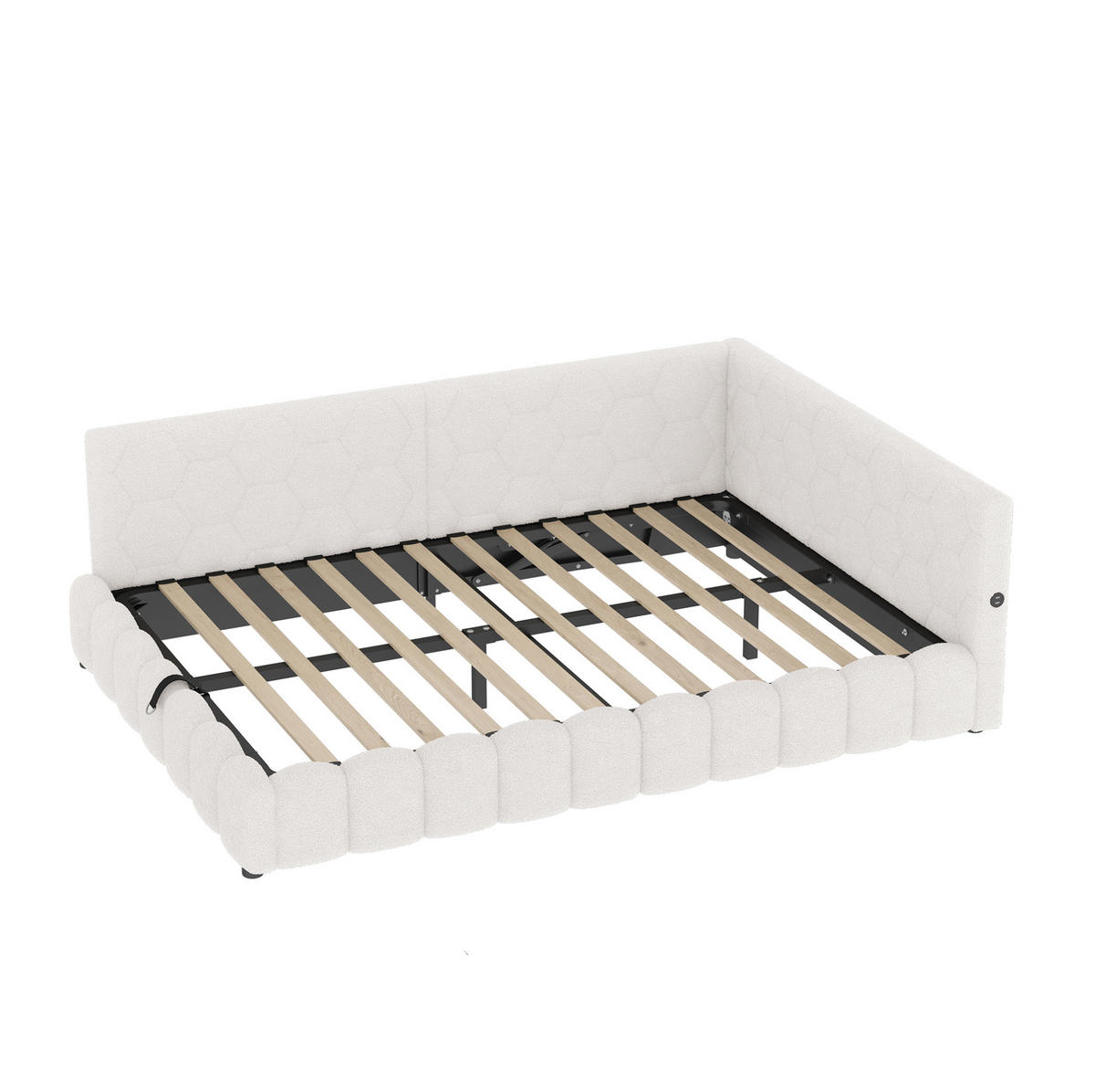 TAGESBETT 140/200 cm mit LED-Lichtleiste, USB, Typ-C und hydraulischem Bettkasten, Weiß - Weiß, Textil (140/200cm) - Redom