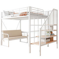 ETAGENBETT 140/200 cm Weiß mit Polstersofa und Stauraumleiter ohne Matratze - Weiß, Metall (140/200cm) - MIVRAY