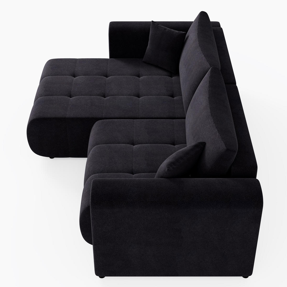 ECKSOFA RIVA Links Dunkelgrau Velours-Stoff Premium L-Form Couch mit Schlaffunktion & Bettkasten - Dunkelgrau/Schwarz, Holz (255/160cm) - Barchello
