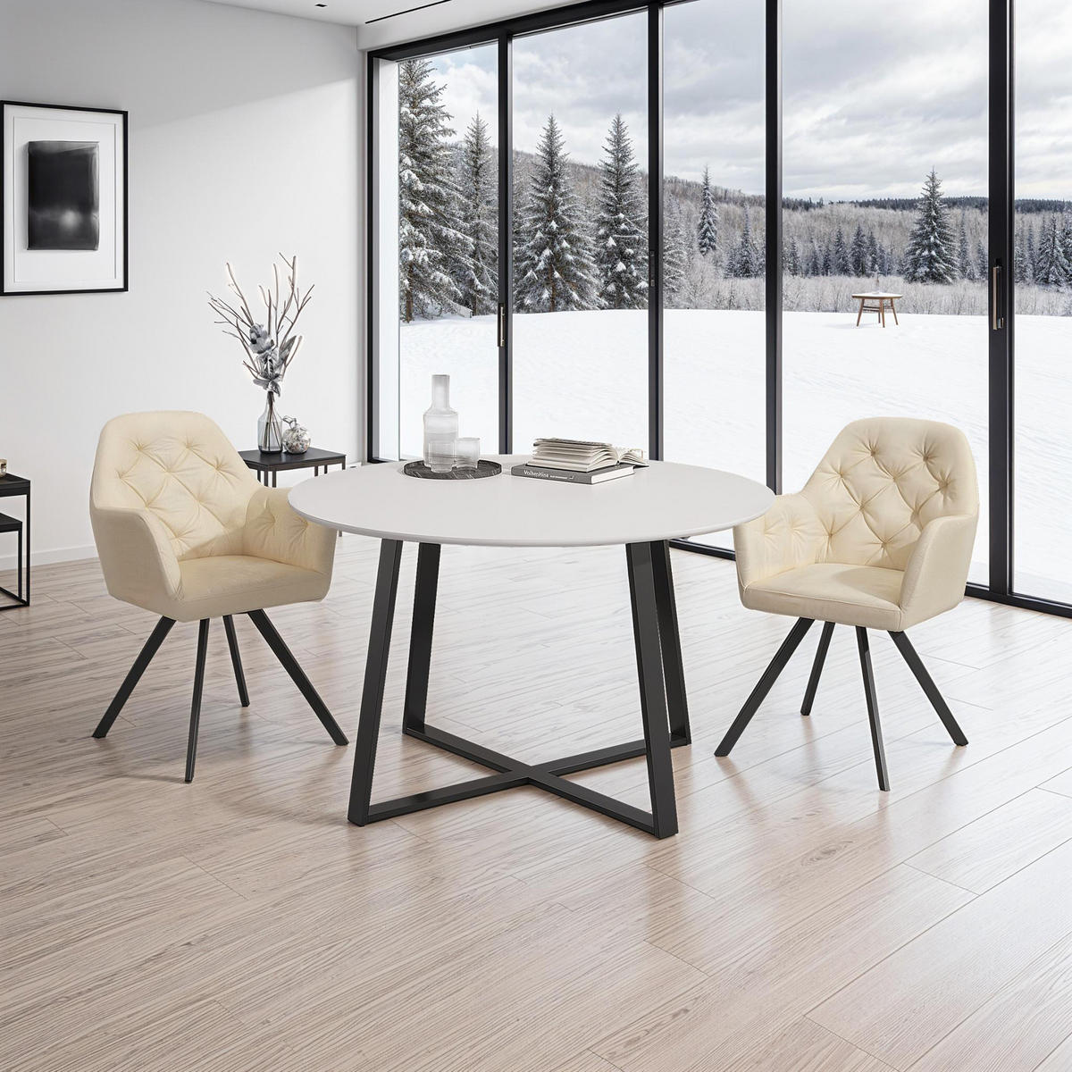 ARMLEHNSTUHL Drehbarer Samt 2er Set Lucia 58 x 58 x 87 cm creme - Creme, Kunststoff (58/87/58cm) - tectake