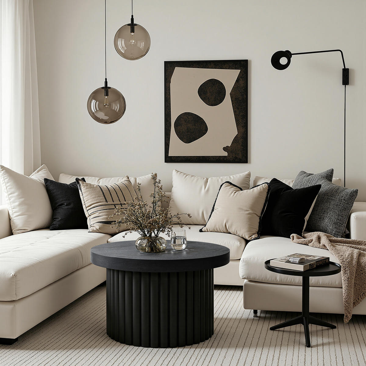 COUCHTISCH Rund, Schwarz aus MDF mit PU-Holzdessin | Ø60 x H40 cm - Schwarz, Holz (60/60/40cm) - Hometopia