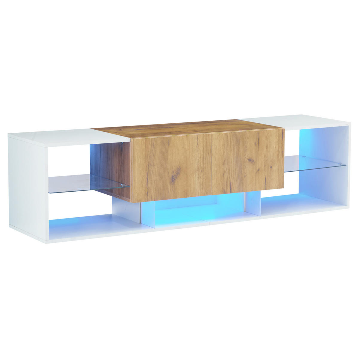 TV-ELEMENT mit LED 160 x 40 x 42 cm Weiß und Eichefarben mit 2 Schubladen - Weiß, Holzwerkstoff (40/42/160cm) - Beauniv