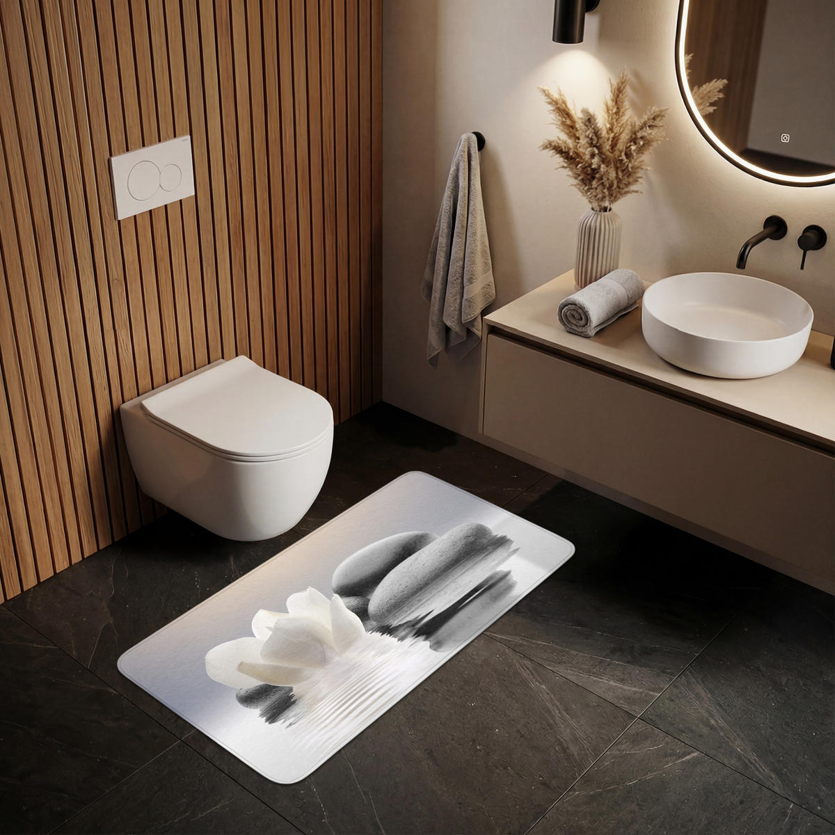 WC PŘEDLOŽKA Kameny - Lotos - Bílý - Voda - Zen 120x60 cm - bílá, textil/plast (120/1cm) - OnlyWow