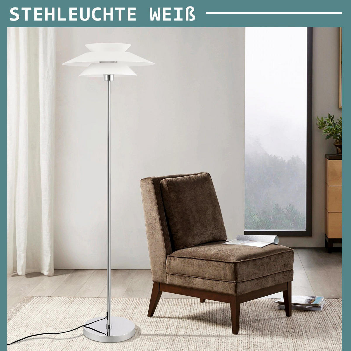 STEHLEUCHTE Albert 40/25/145 cm - Weiß, Metall (25/20/143cm) - Nettlife