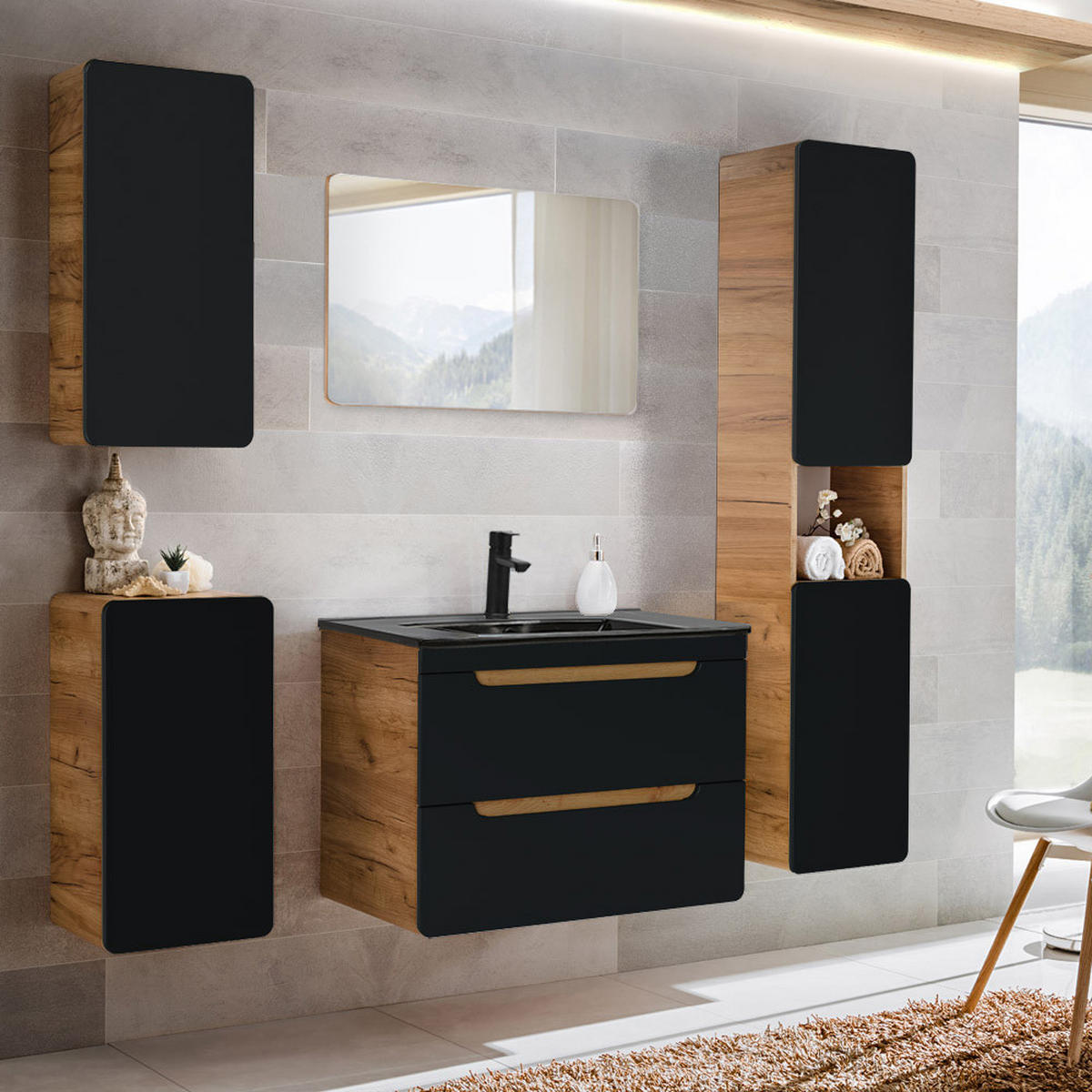 BADMÖBEL-SET 5-TLG. New-luton - Anthrazit, Holzwerkstoff (180/195/46cm) - Lomado