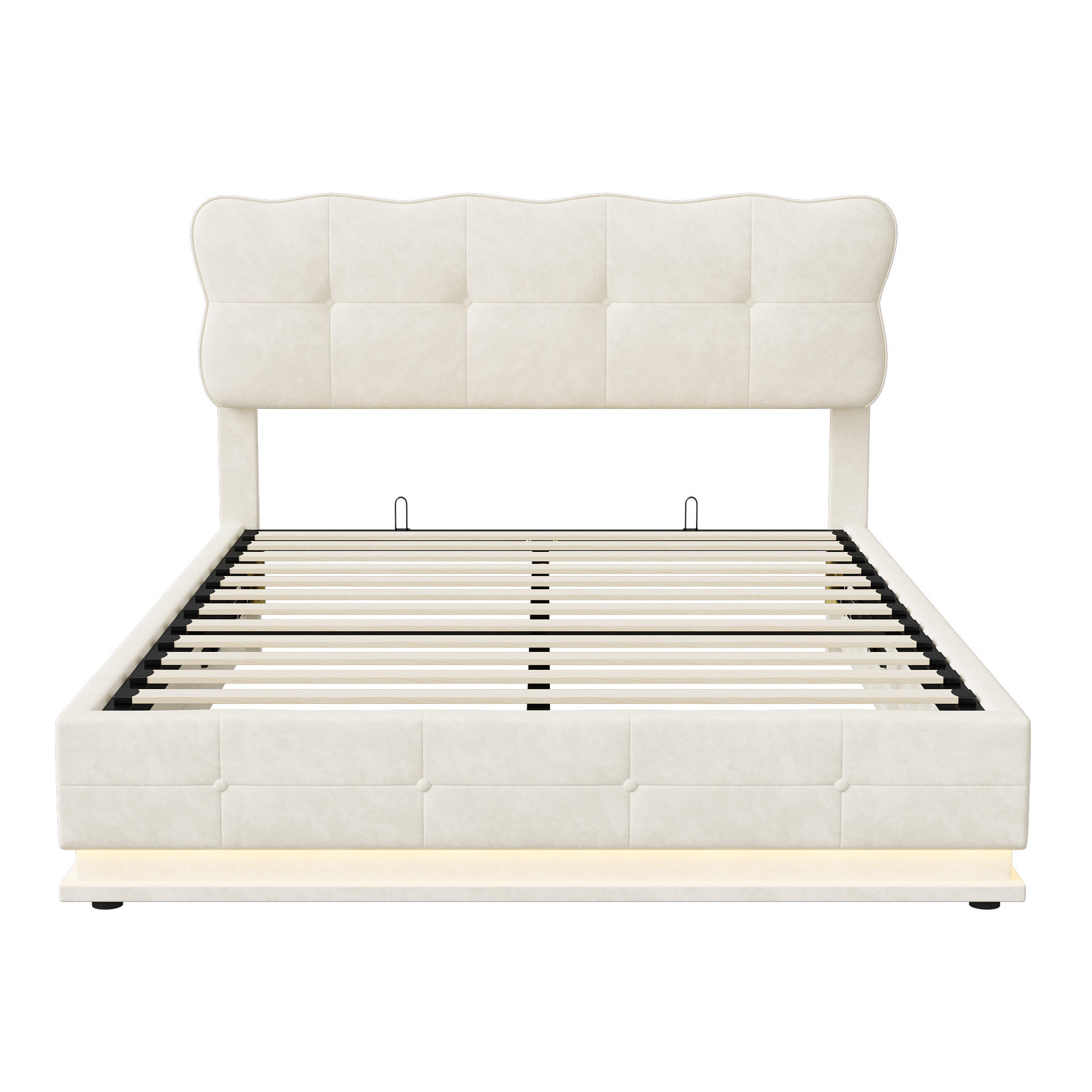 POLSTERBETT 140x200 cm LED Bettkasten Samt beige - Beige, Holz (140/200cm) - LEBENLANG