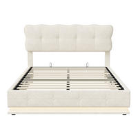 POLSTERBETT 140x200 cm LED Bettkasten Samt beige - Beige, Holz (140/200cm) - LEBENLANG