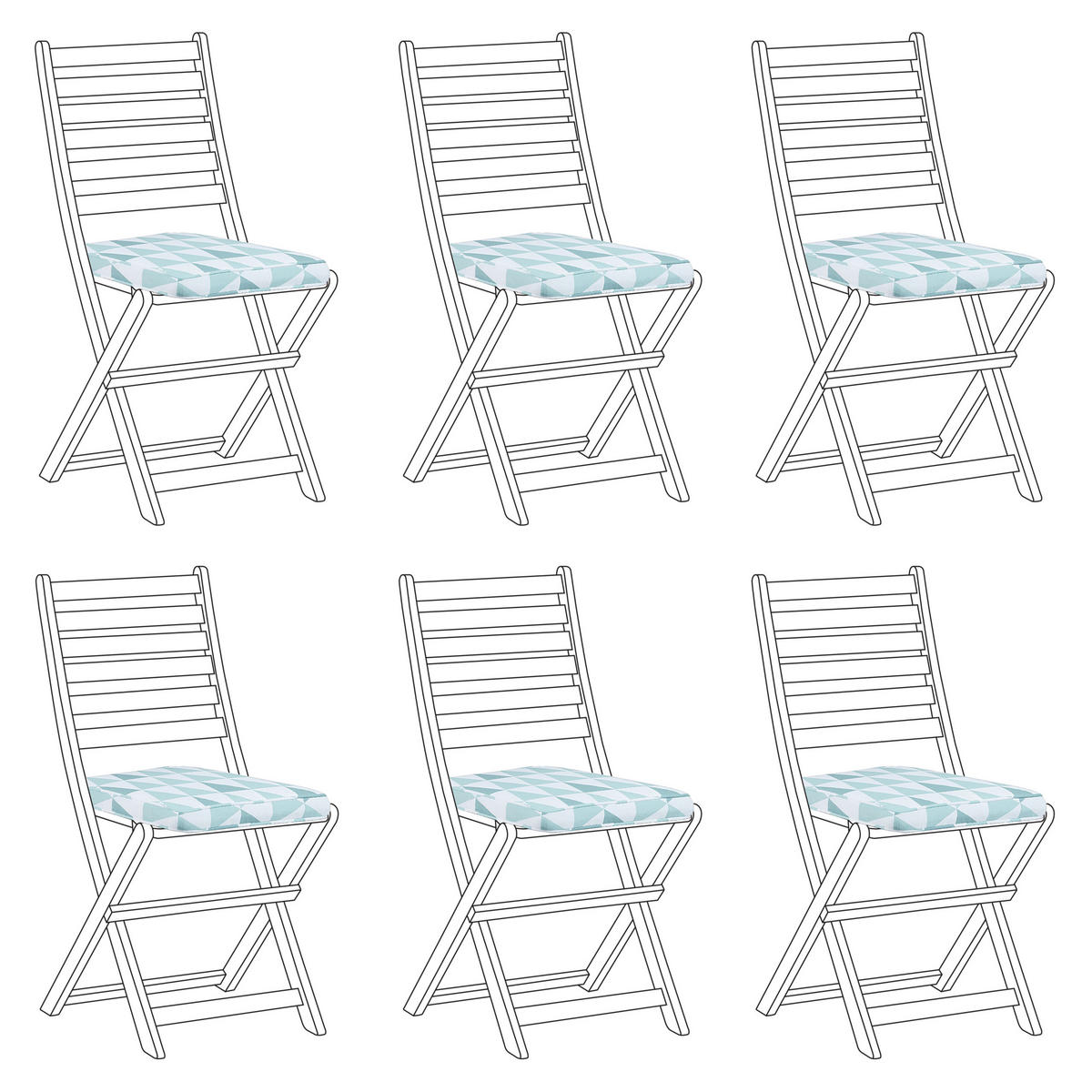 Gartenstuhlkissen 6er-Set Hellblau 39/31 cm Tolve - Blau/Weiß, Textil (39/5/31cm) - Beliani