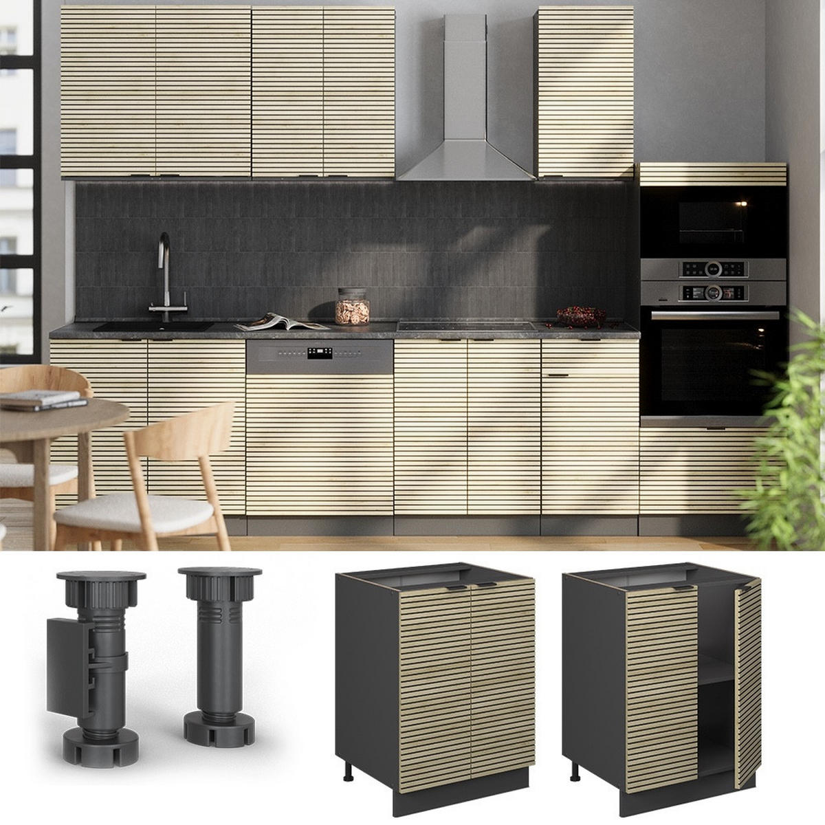 KÜCHENUNTERSCHRANK Fame-Line Eiche Paneel 60 cm , AP Eiche - Eichefarben/Anthrazit, Holzwerkstoff (60/82/60cm) - Vicco