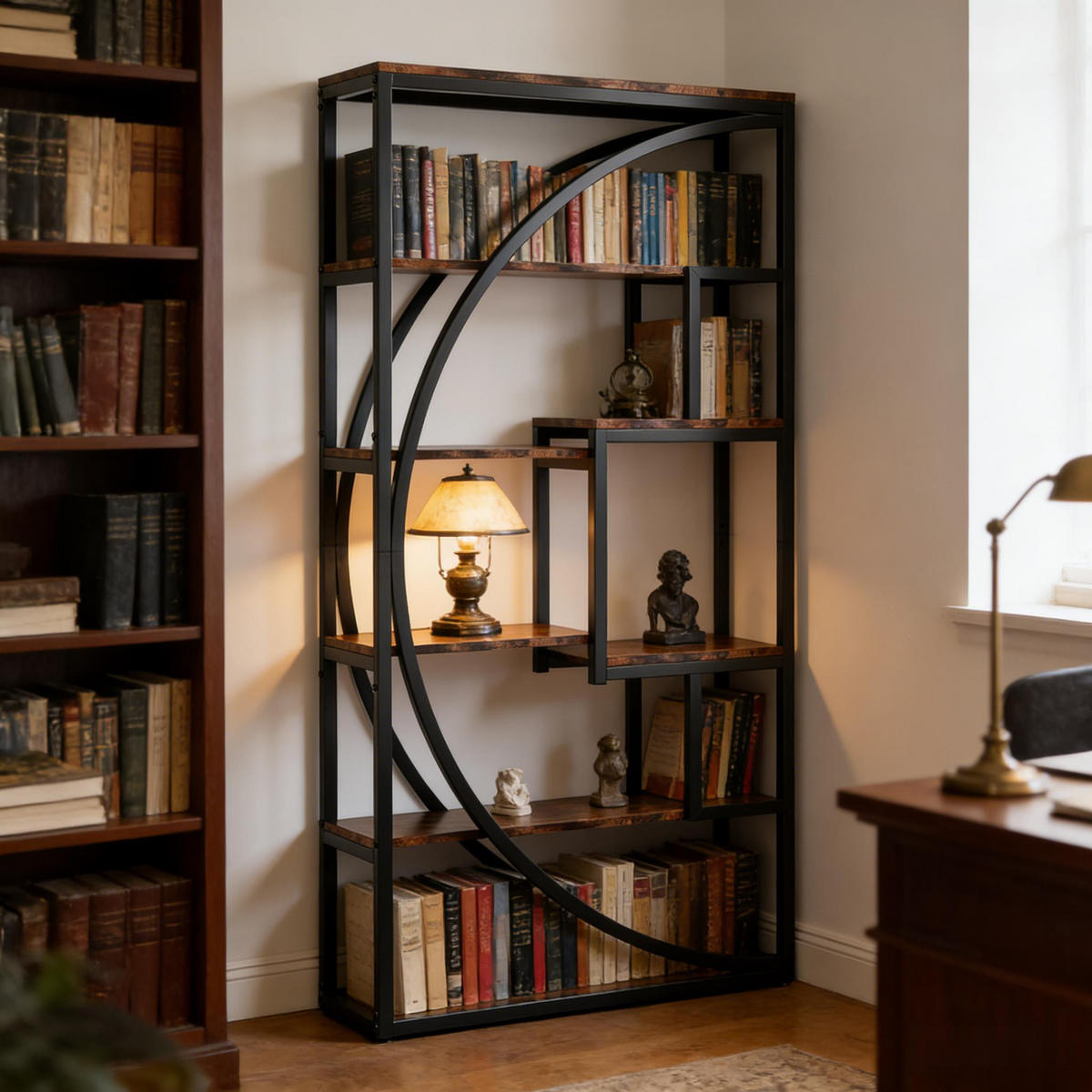 BÜCHERREGAL Schwarz/Rustikalbraun 8 offene Fächer 80/30/180 cm - Schwarz, Metall (80/180/30cm) - PANGIVO