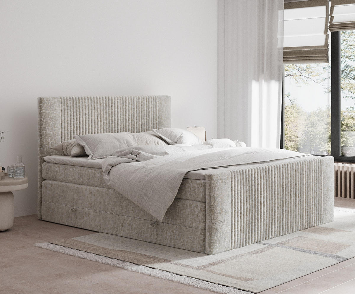 BOXSPRINGBETT Bergamo Beige 160/200 cm - Beige/Schwarz, Holz/Holzwerkstoff (160/200cm) - Maison de Reve
