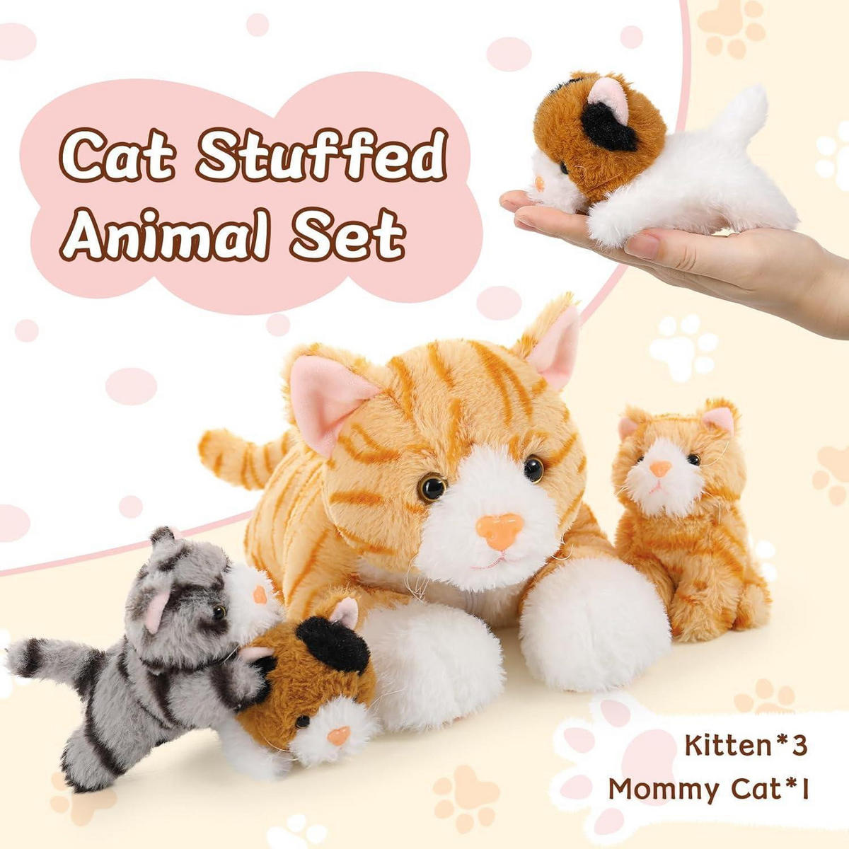 PLÜSCHTIER Katze mit 3 Babys 40 cm - Multicolor, Textil (18/40cm)
