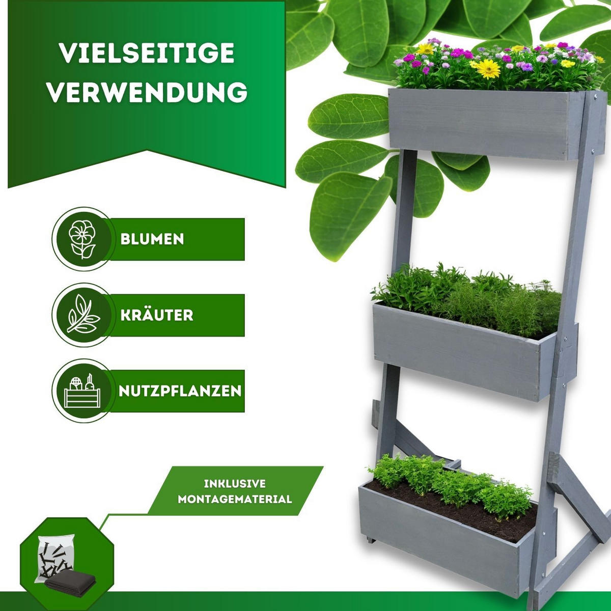 VERTIKALBEET PETRA 66/49/140 cm - Grau, Holz (49/140/66cm) - Coemo