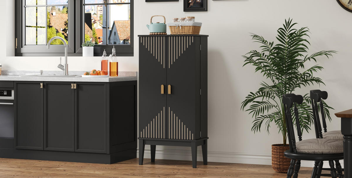 BUFFET 120/59/30 cm Schwarz aus MDF mit 2 Türen - Schwarz, Holzwerkstoff (30/120/59cm) - OKMYHOME