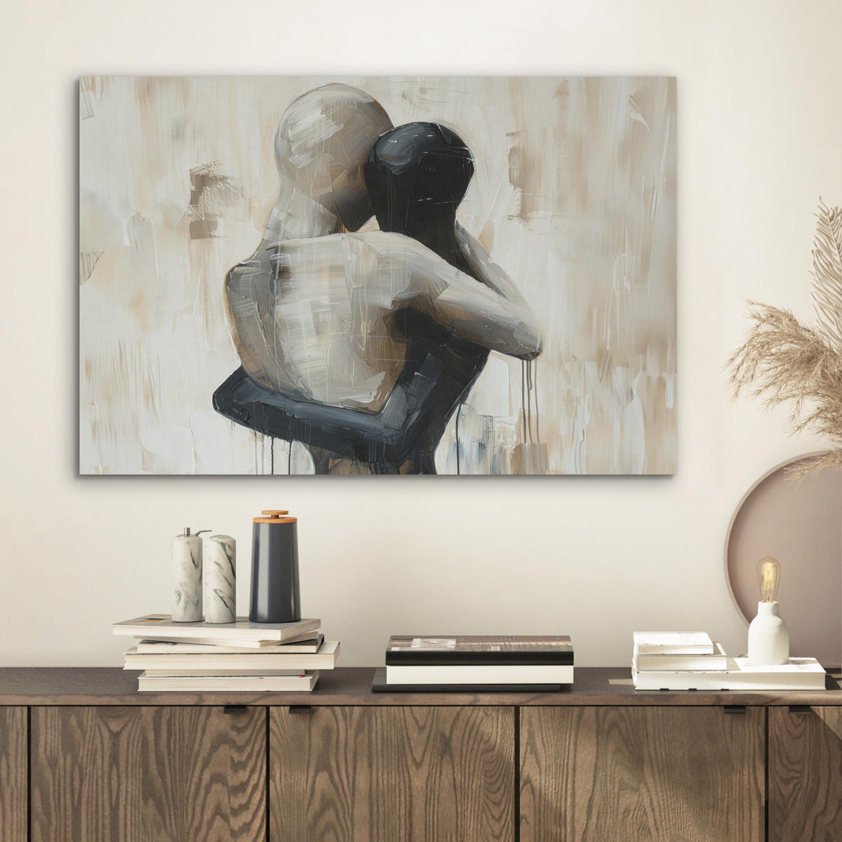 AKUSTIKBILD Abstrakt - Liebe - Schwarz und weiß - Modern Wanddeko 70x50 cm - Schwarz, Kunststoff (70/50/0.9cm) - MuchoWow