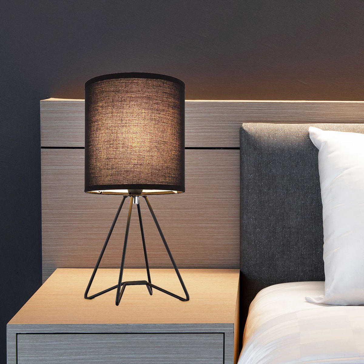 LED TISCHLEUCHTE TAMIAN Textil Schwarz - Schwarz, Metall (16/16/34.5cm) - Globo Lighting