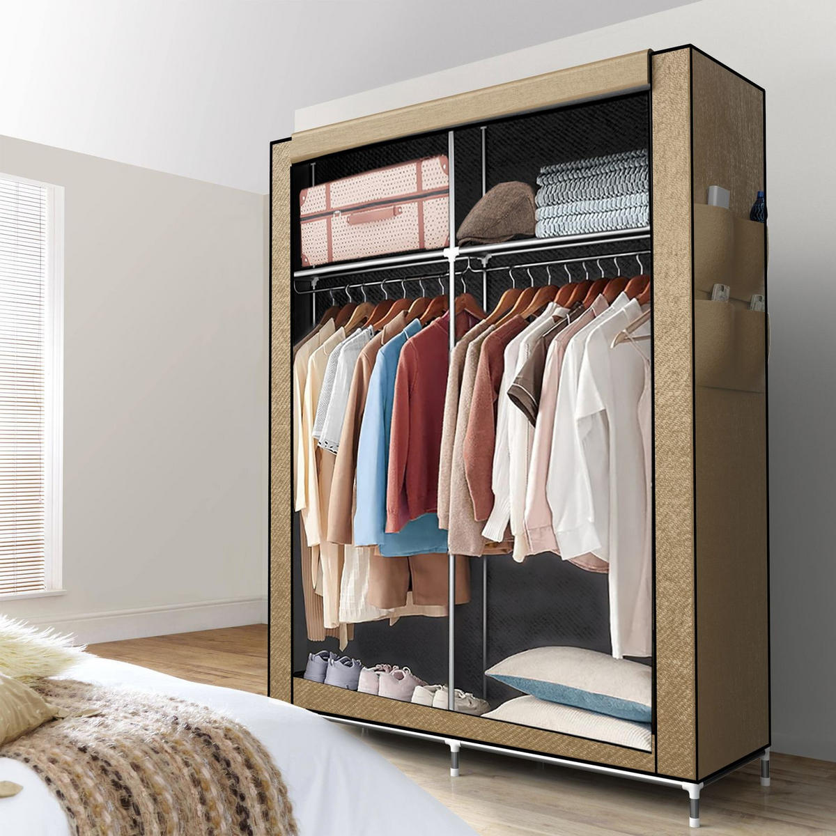 STOFFSCHRANK - Beige, Textil (108/170/45cm) - Intirilife