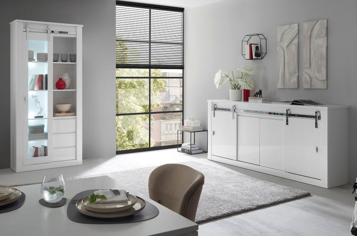 SIDEBOARD weiß Hochglanz 201 x 92 cm, Kommode mit Soft-Close - Chromfarben/Weiß Hochglanz, Holzwerkstoff/Kunststoff (201/92/43cm) - Furn.Design