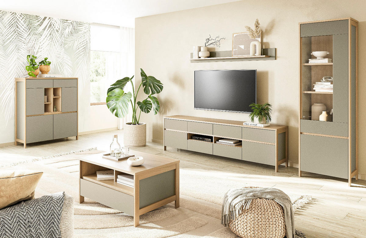 HIGHBOARD Salbei grün, Eiche 111 x 125 cm, Kommode skandinavisch mit Soft-Close - Salbeigrün/Eichefarben, Holzwerkstoff/Metall (111/125/39cm) - Furn.Design