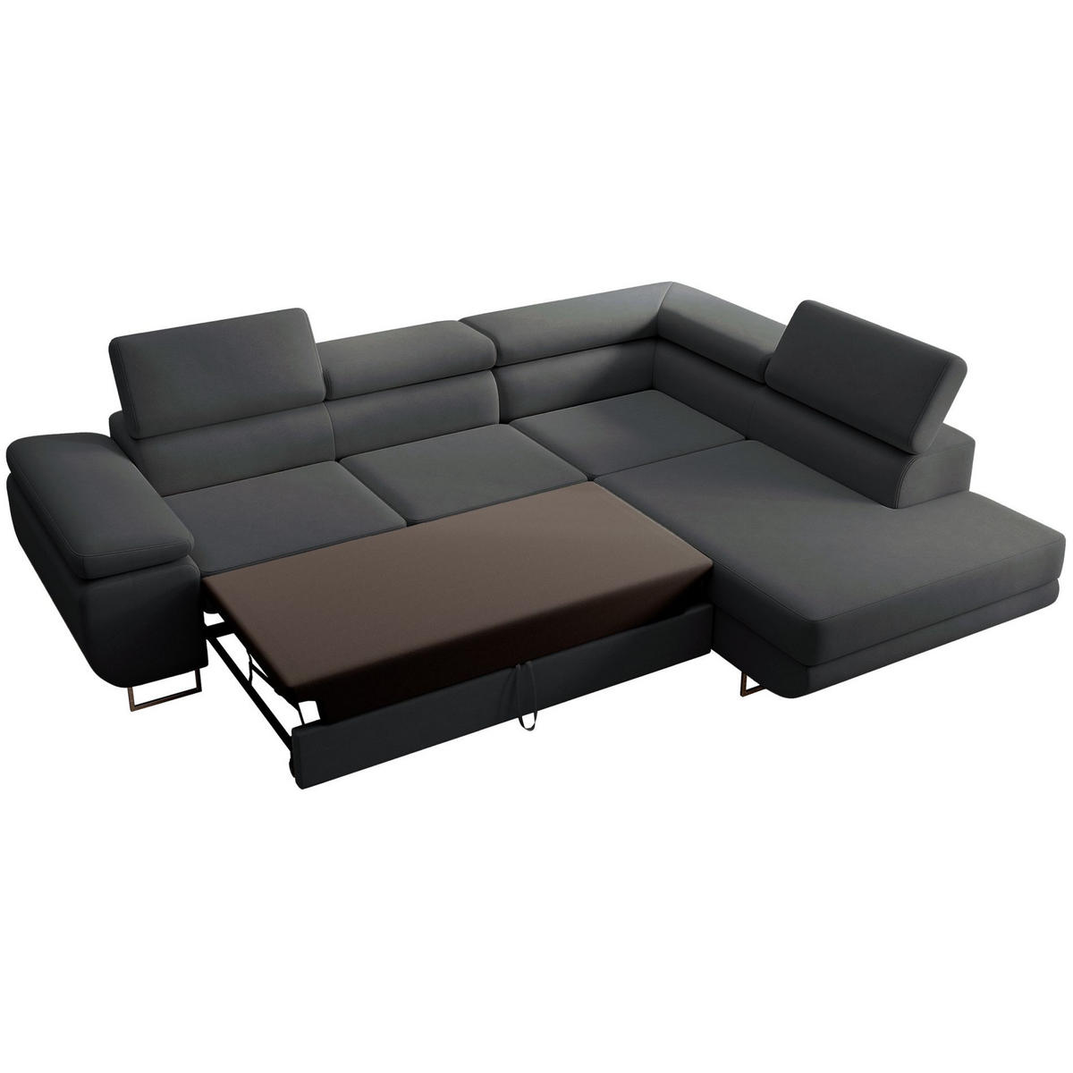 ECKSOFA Stevil Dunkelgrau Velours - Dunkelgrau/Silberfarben, Textil/Metall (275/203cm) - Selsey