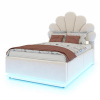 POLSTERBETT 90*200cm mit Blütenkopfteil und LED, Beige - Beige, Textil (90/200cm) - FLIEKS
