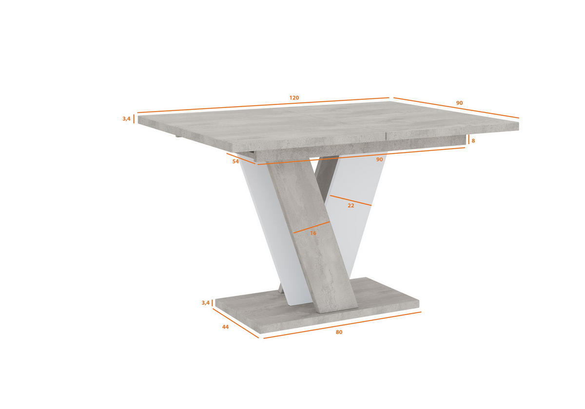 ESSTISCH Ausziehbar 120 - 160 cm Betonoptik und Weiß - Weiß/Grau, Holzwerkstoff (120/90/75cm) - PROSPERO