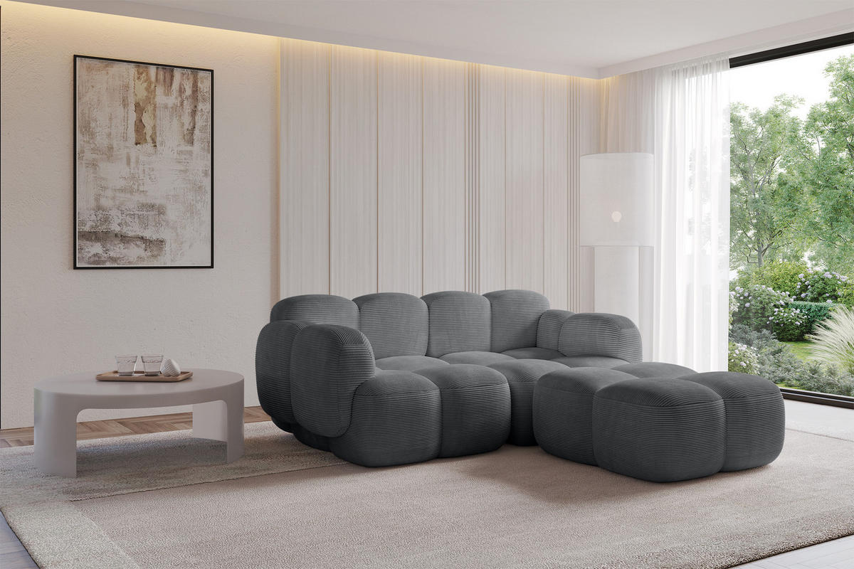 ECKSOFA modulares Sofa Rechts Miko-L1 214x205x75 Dunkelgrau Cord - Graphitfarben/Schwarz, Holzwerkstoff/Kunststoff (214/205cm) - ALTDECOR