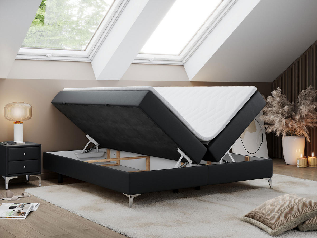 BOXBETT LESS 160/200 Schwarz Kunstleder - H4 - Schwarz, Holz/Textil (160/200cm) - MKS