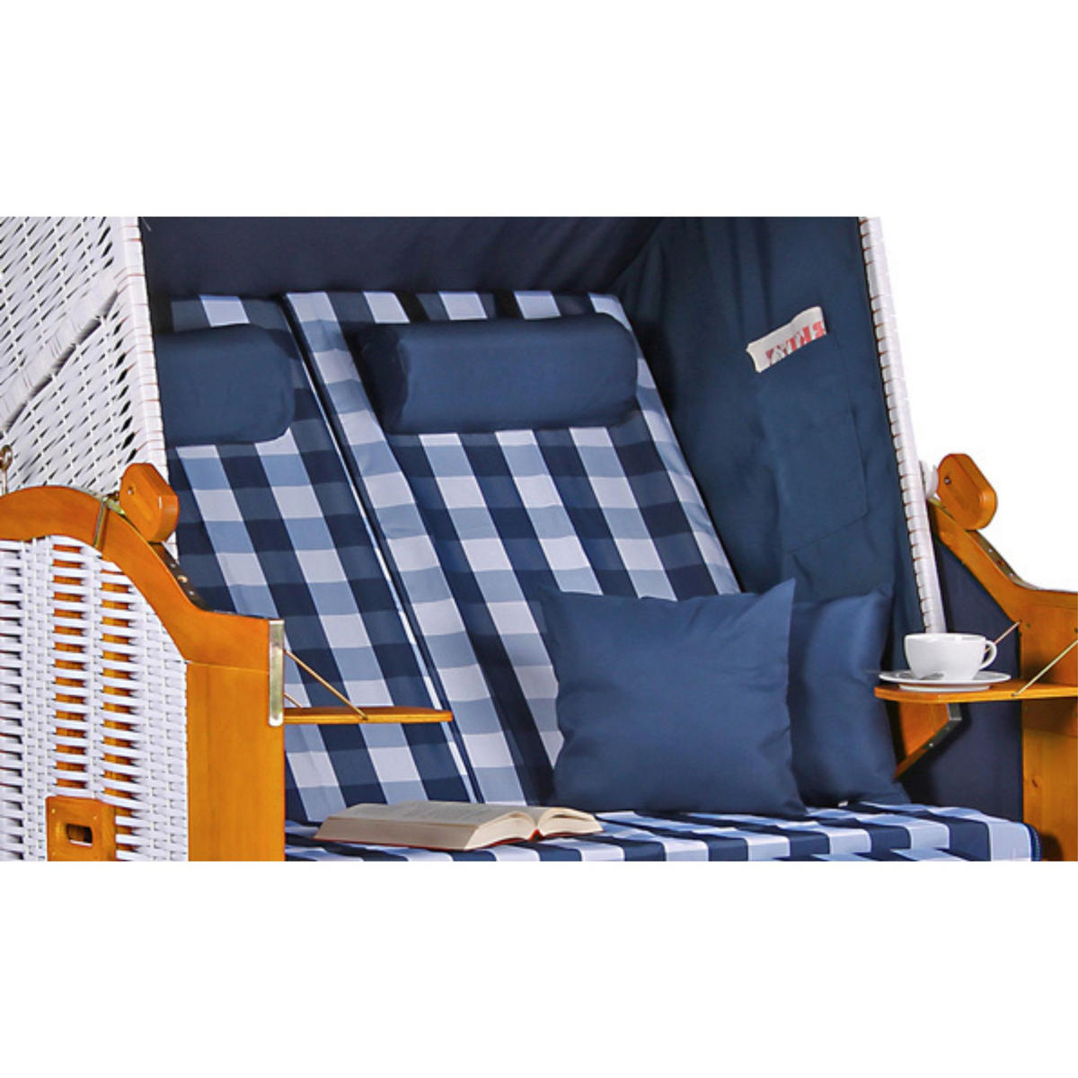 STRANDKORB Ostsee 2-Sitzer PE weiß - Blau/Weiß, Metall (120/160/80cm) - Mr. Deko