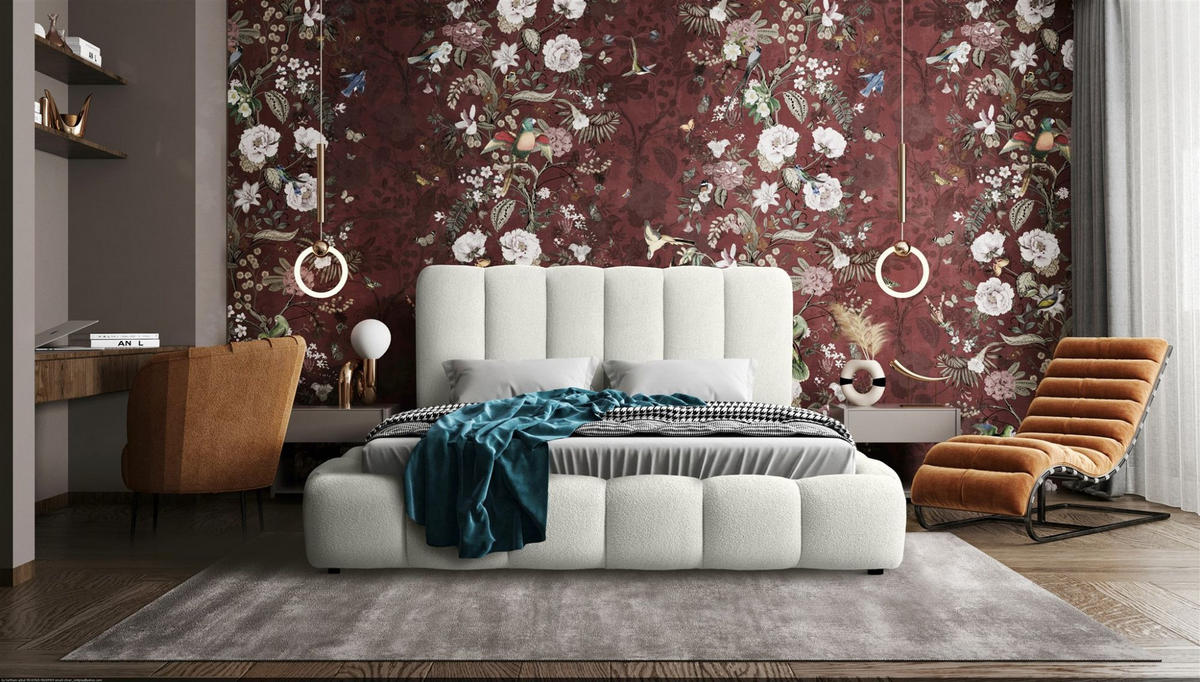 POLSTERBETT Heda Komplettset - Weiß, Holzwerkstoff/Textil (180/200cm) - Fun Möbel