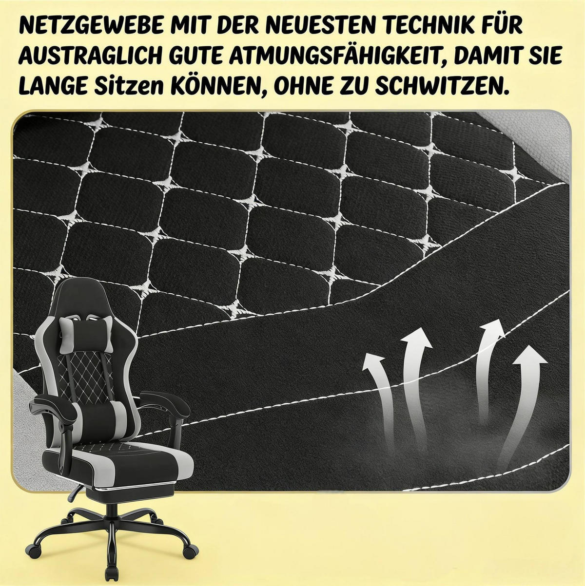 BÜROSTUHL ergonomisch mit Massagefunktion 70 x 70 x 127 cm Black + Gray - Schwarz, Metall (70/127/70.1cm) - Meubliv
