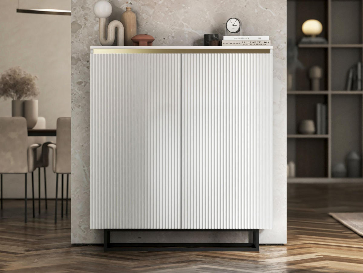 HIGHBOARD Selene 2D Weiß Matt 111 cm - Schwarz/Weiß, Holzwerkstoff/Metall (111/125/35cm) - Meble Lindner