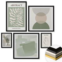 WANDBILDER 5er-Set - 50x50 cm & 20x30 cm & 40x60 cm Schwarzer Rahmen - Botanische Boho-Abstraktionen - Schwarz, Kunststoff (40/60cm) - ArtPrintCave