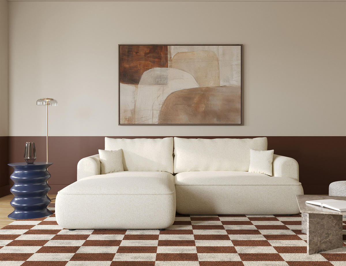 ECKSOFA Ovo Hellbeige Webstoff-Bezug - Ecru/Schwarz, Kunststoff/Textil (260/165cm) - Selsey