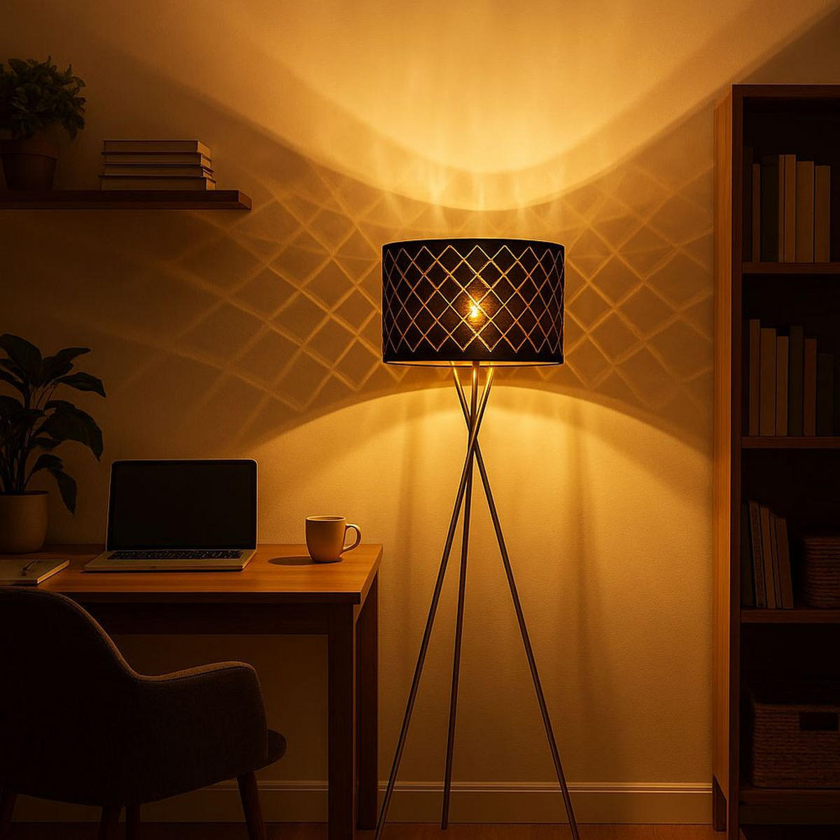 LED STEHLEUCHTE Metall Textil Schwarz Gold - Schwarz, Metall (62/62/158cm) - Globo Lighting