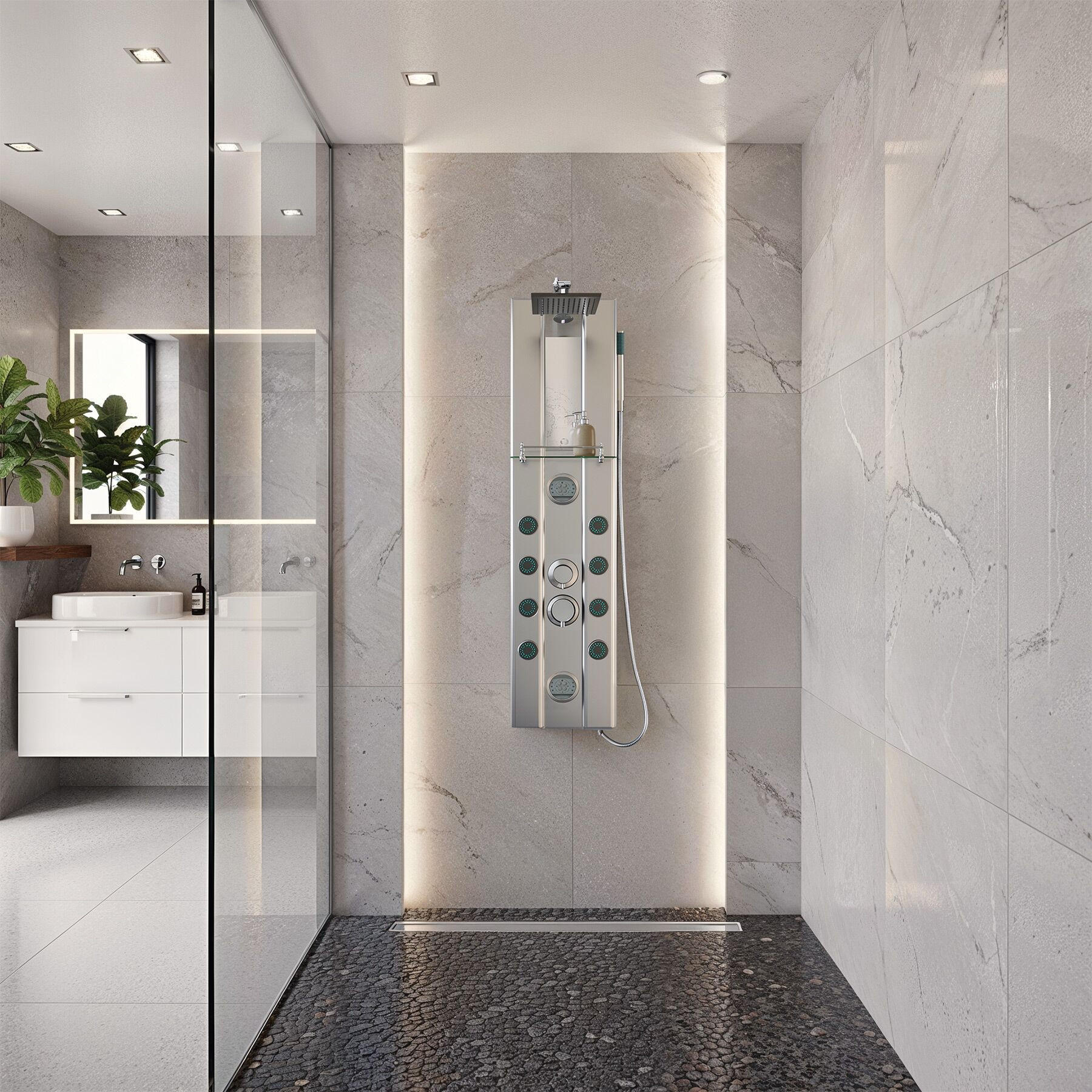 Thumbnail - tectake Duschpaneel, Silber, Metall, Quadratisch, 9.8x118x27 cm, Badezimmer, Baden & Duschen, Duscharmaturen