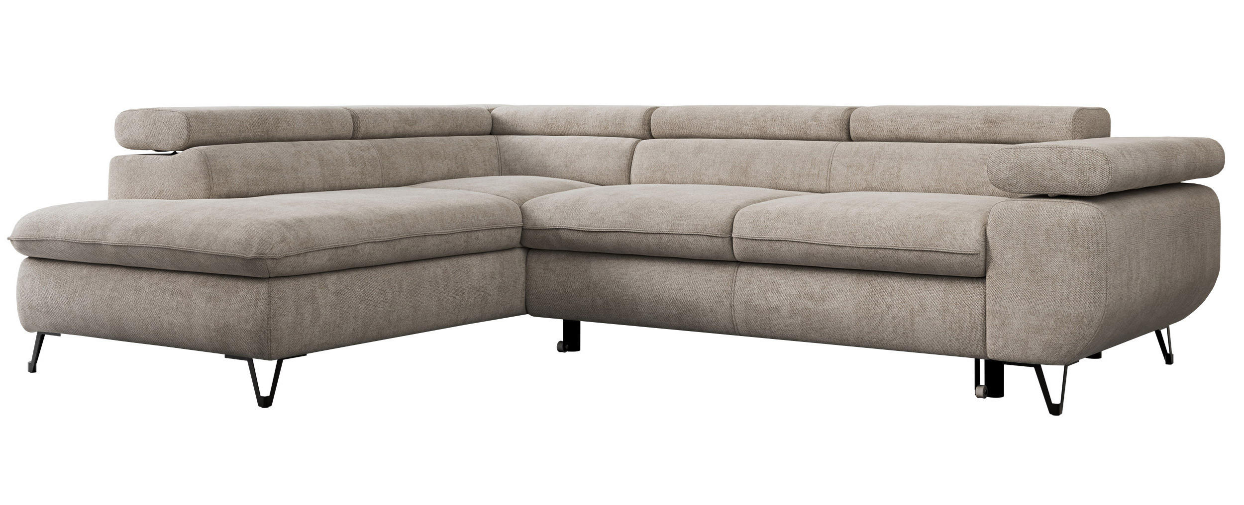 ECKSOFA PEDRO L Beige Struktur - Links Seite - Beige/Schwarz, Textil/Metall (208/273cm) - MKS
