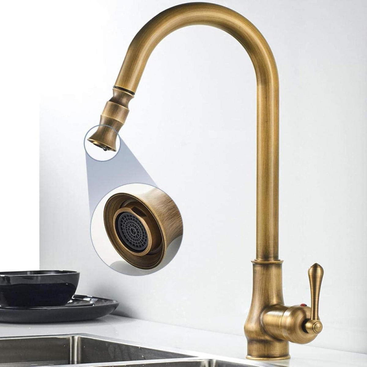 KÜCHENARMATUR im Antik-Stil mit Ausziehfunktion, goldfarben, 58 x 26 x 8 cm - Goldfarben, Metall (58/8/26cm) - Vallsero