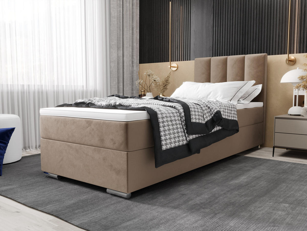 BOXBETT ZILANO 2 mit Matratze H3 und Topper 80x200 Itaka 48 - Cappuccino, Holz/Textil (80/200cm) - Bedante