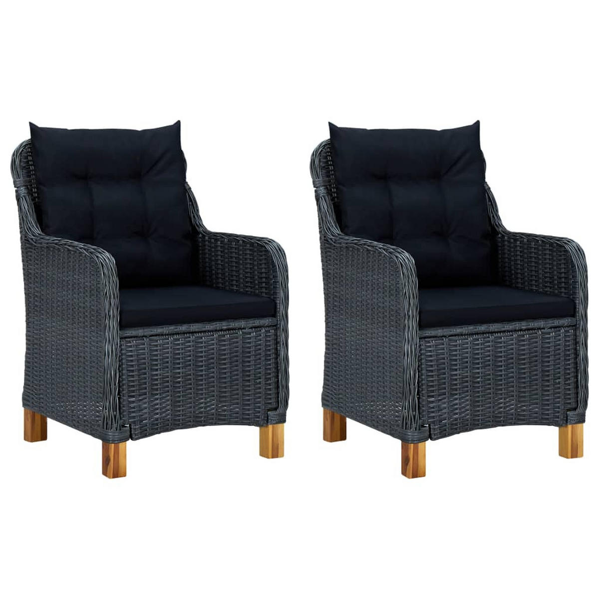 GARTENSTÜHLE Mit Kissen 2er set Poly Rattan Dunkelgrau - Dunkelgrau/Schwarz, Kunststoff/Textil (62/92/65cm) - vidaXL