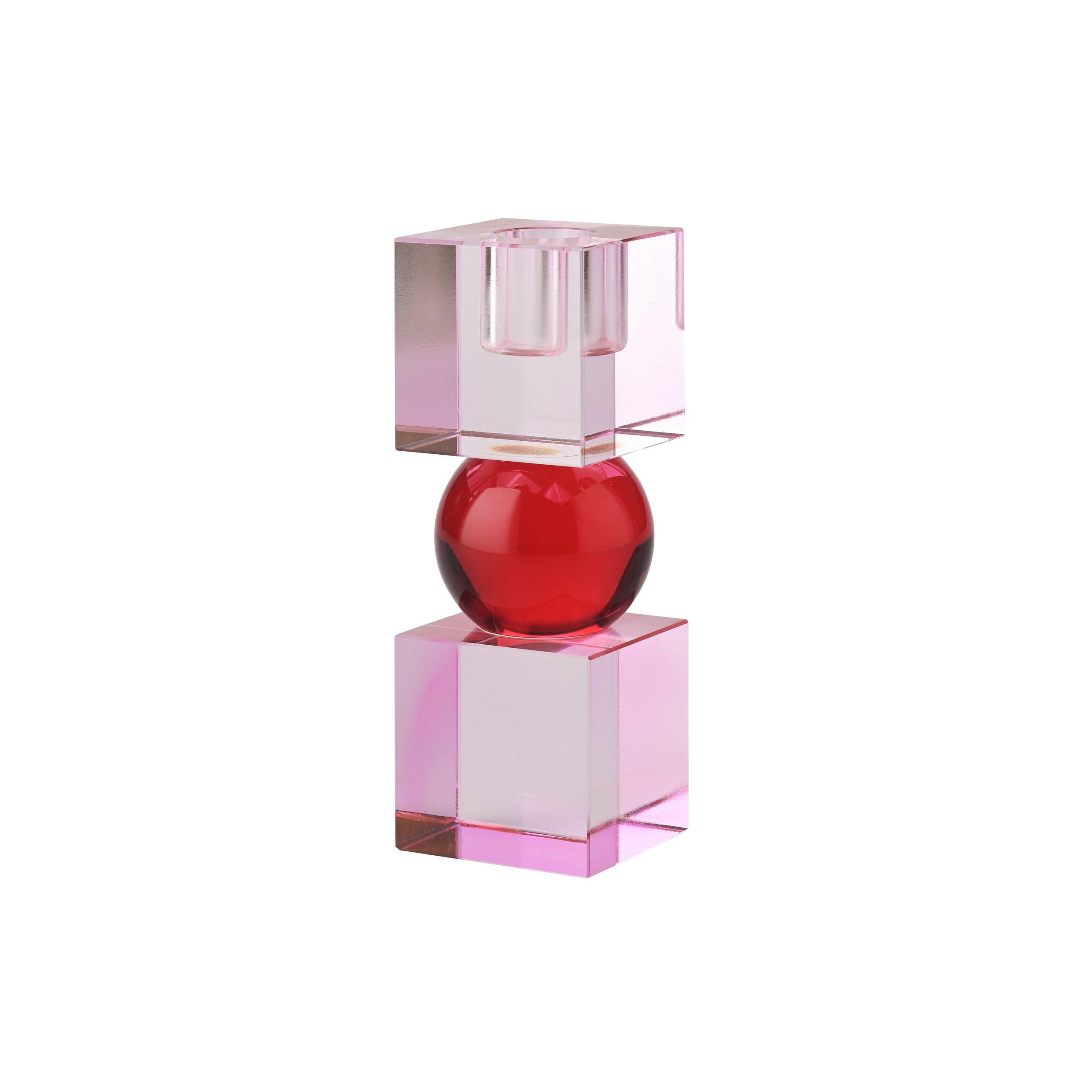 KERZENHALTER Sari 2 Cubes, Glas, Hellrosa / Rot, H 14 cm - Pink, Glas (7/15/7cm) - Gift Company