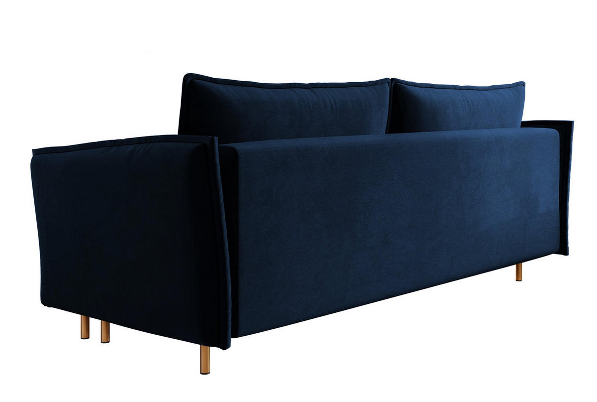 SCHLAFSOFA Ummo Dunkelblau Velours - Goldfarben/Dunkelblau, Textil/Metall (230/88/90cm) - Selsey