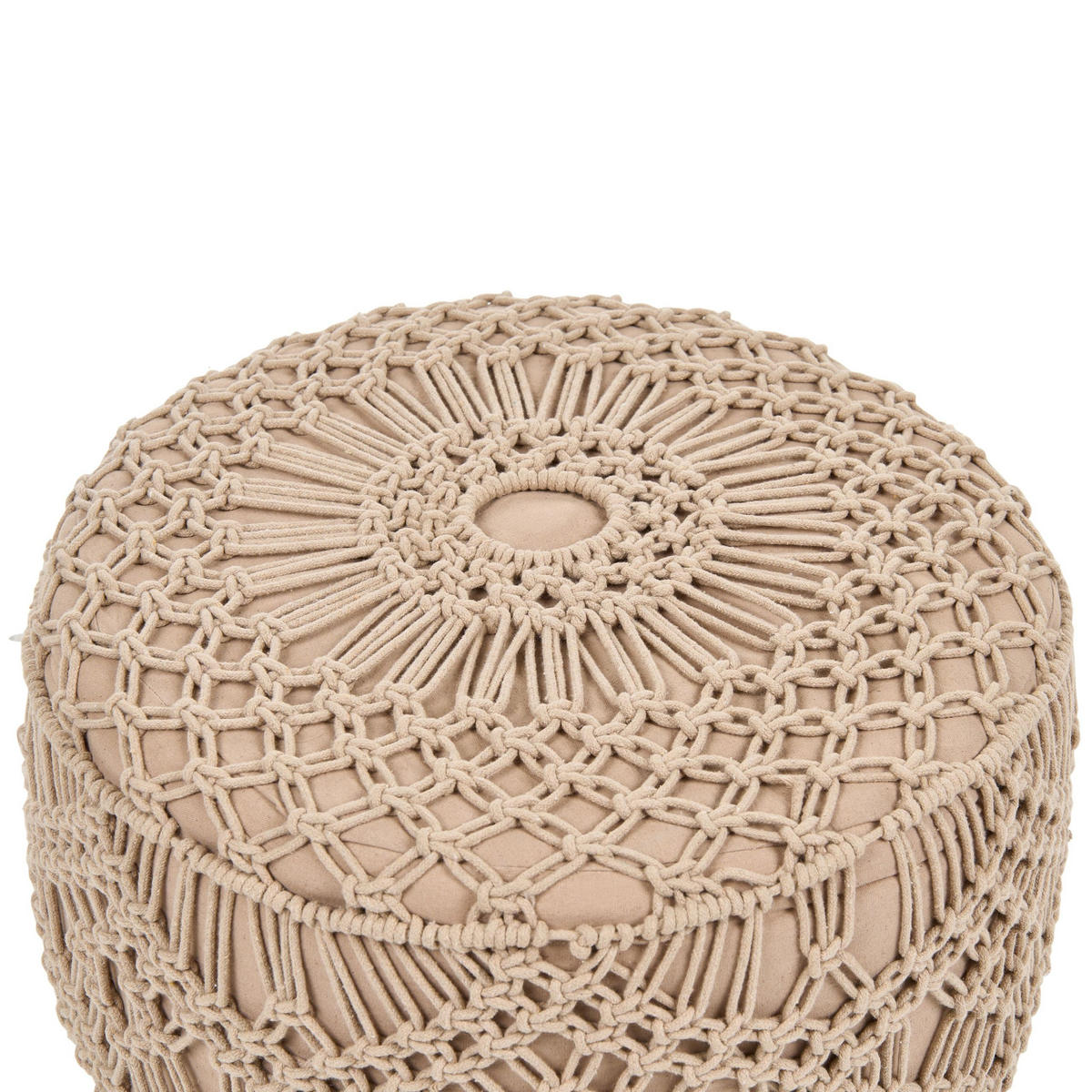 HOCKER Makramee Baumwolle Dunkelbeige Manzai - Beige, Textil (40/44/40cm) - Beliani