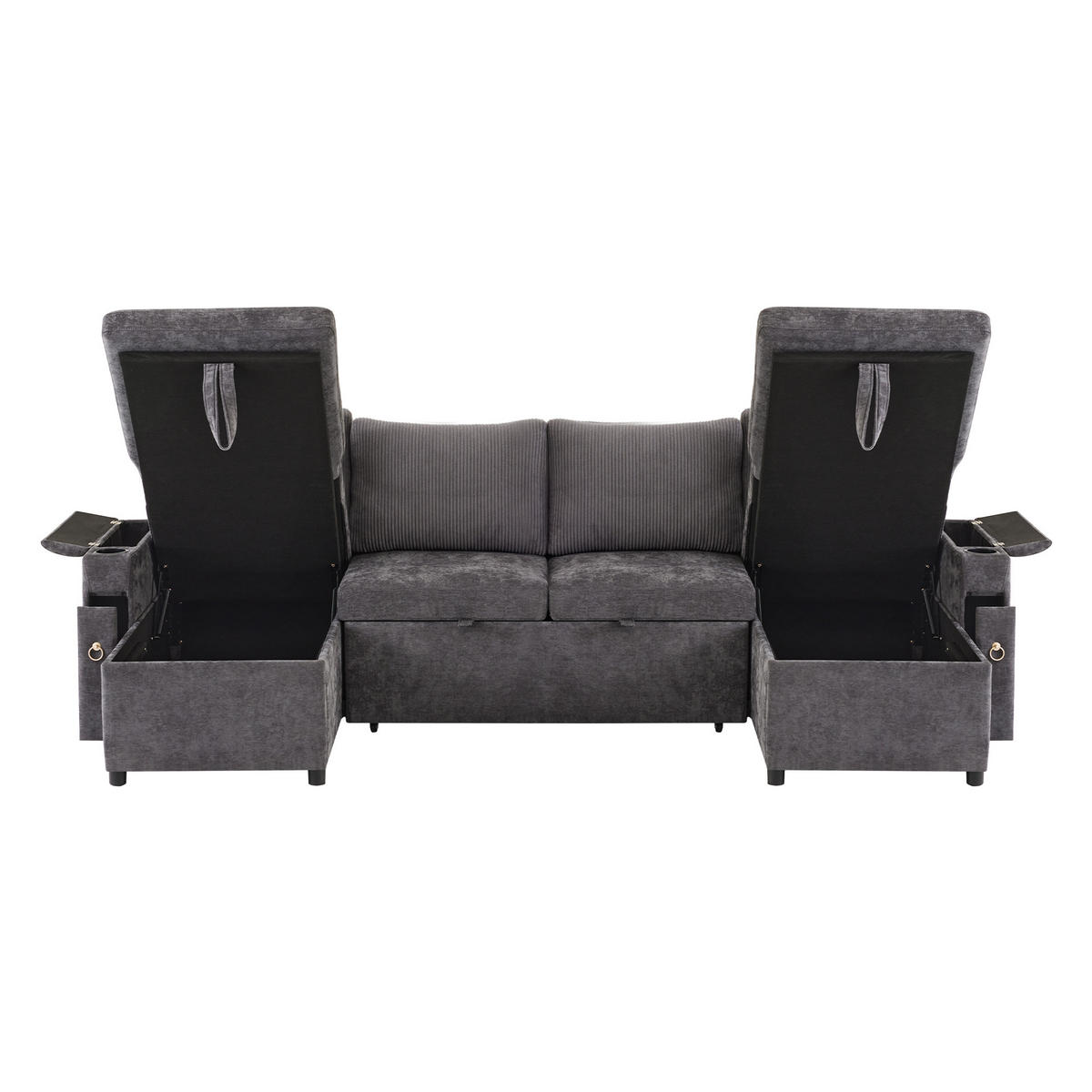 SCHLAFSOFA 272/131/84 cm Grau mit Getränkehaltern und Stauraum - Grau, Textil (272/84/131cm) - Oxeza