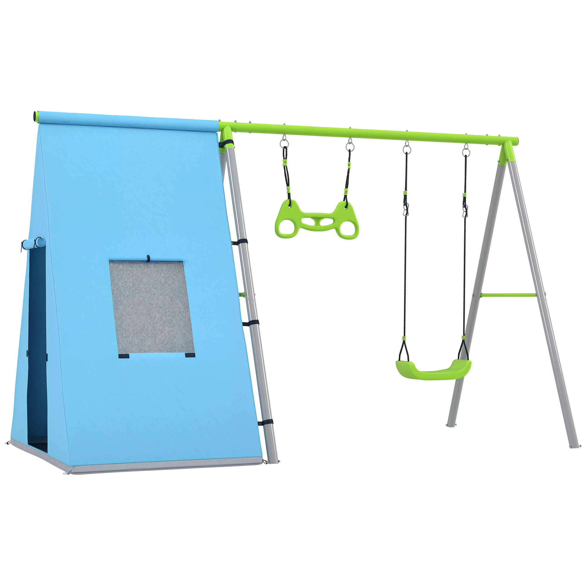 SCHAUKELSET 3-in-1 DE-09327 mit Zelt & Turnringen Grün - Grün, Metall (180/283cm) - ComfortXL