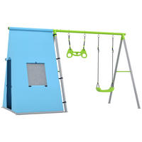 SCHAUKELSET 3-in-1 DE-09327 mit Zelt & Turnringen Grün - Grün, Metall (180/283cm) - ComfortXL